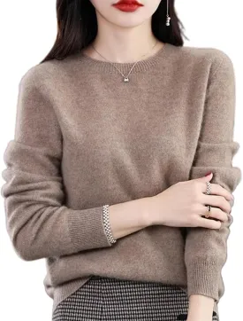 Cashmere Sweaters for Women, 100% Cashmere Women Soft Long Sleeve Neck Knitted Pullover Sweater