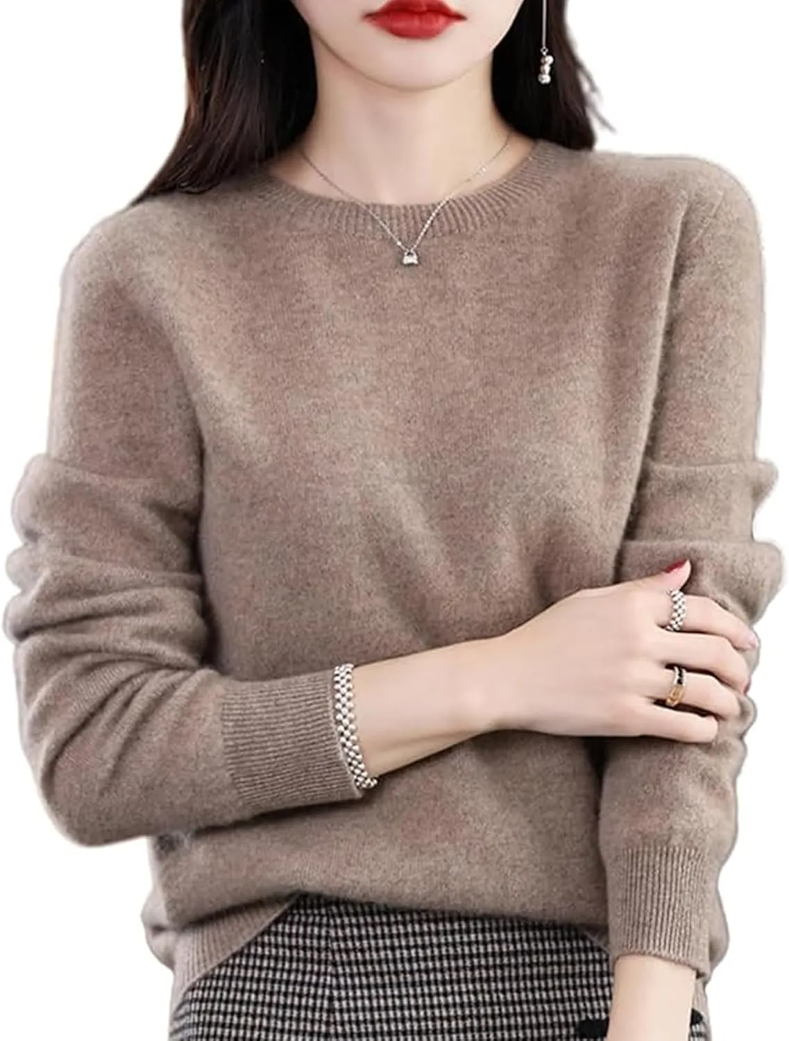Cashmere Sweaters for Women, 100% Cashmere Women Soft Long Sleeve Neck Knitted Pullover Sweater
