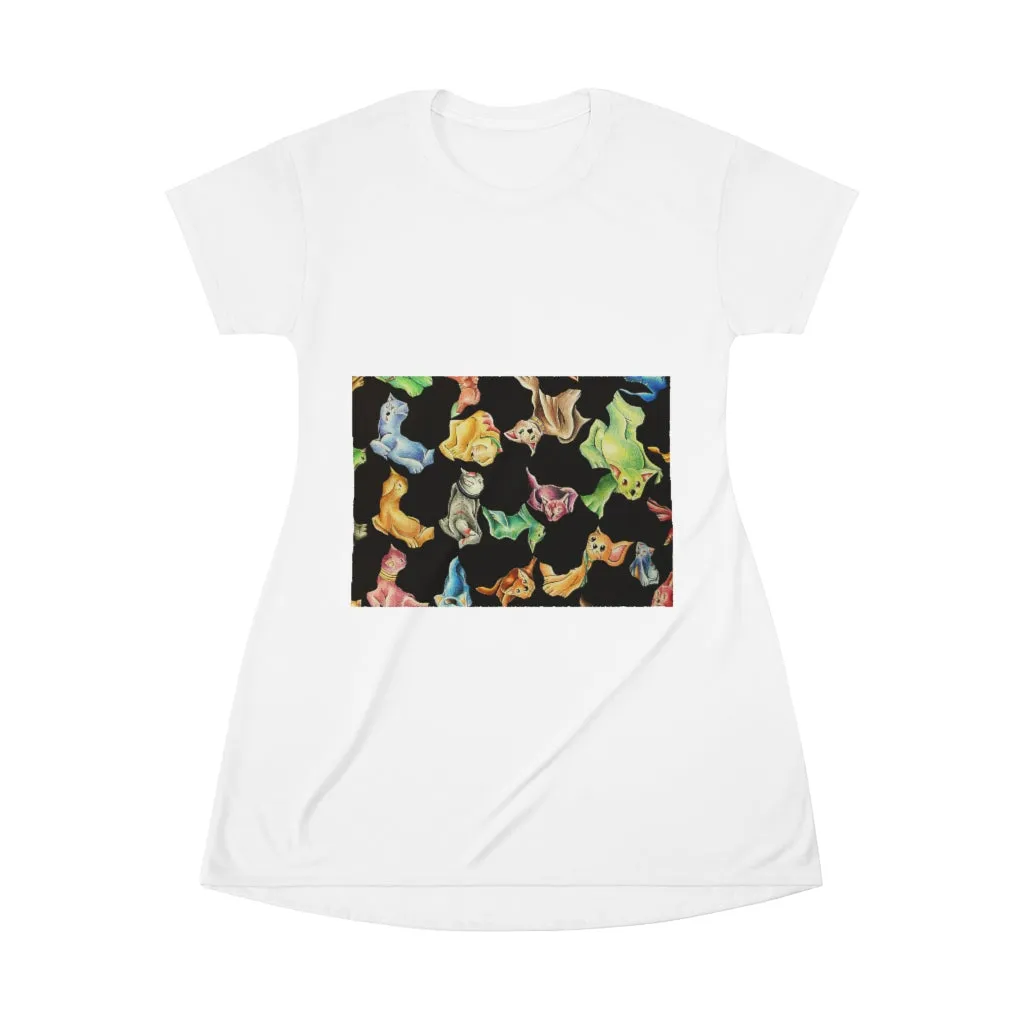 Cat Pattern All Over Print T-Shirt Dress