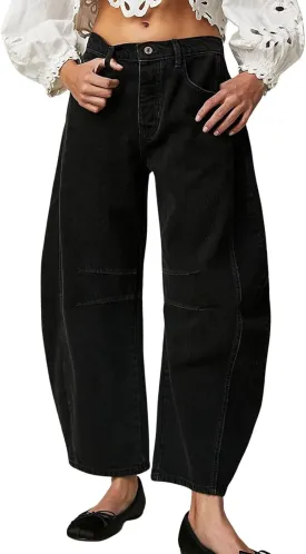 CHARTOU Women's Wide Leg Cropped Baggy Y2k Mid Rise Jeans - Boyfriend Harem Denim Pants