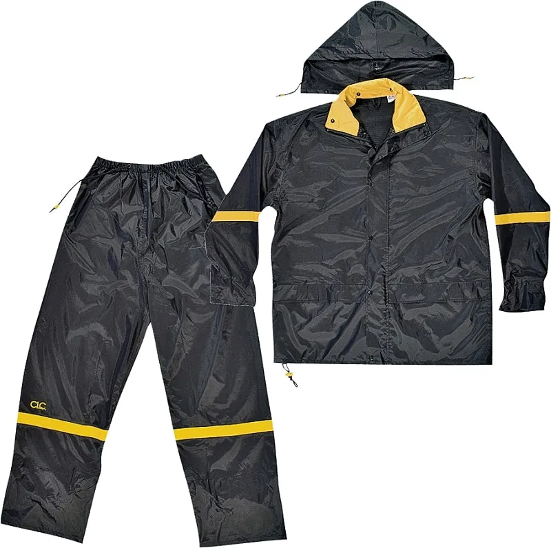 CLC R103X Rain Suit, XL, 190T Nylon, Black/Yellow, Detachable Collar, Zipper Closure :EA: QUANTITY: 1
