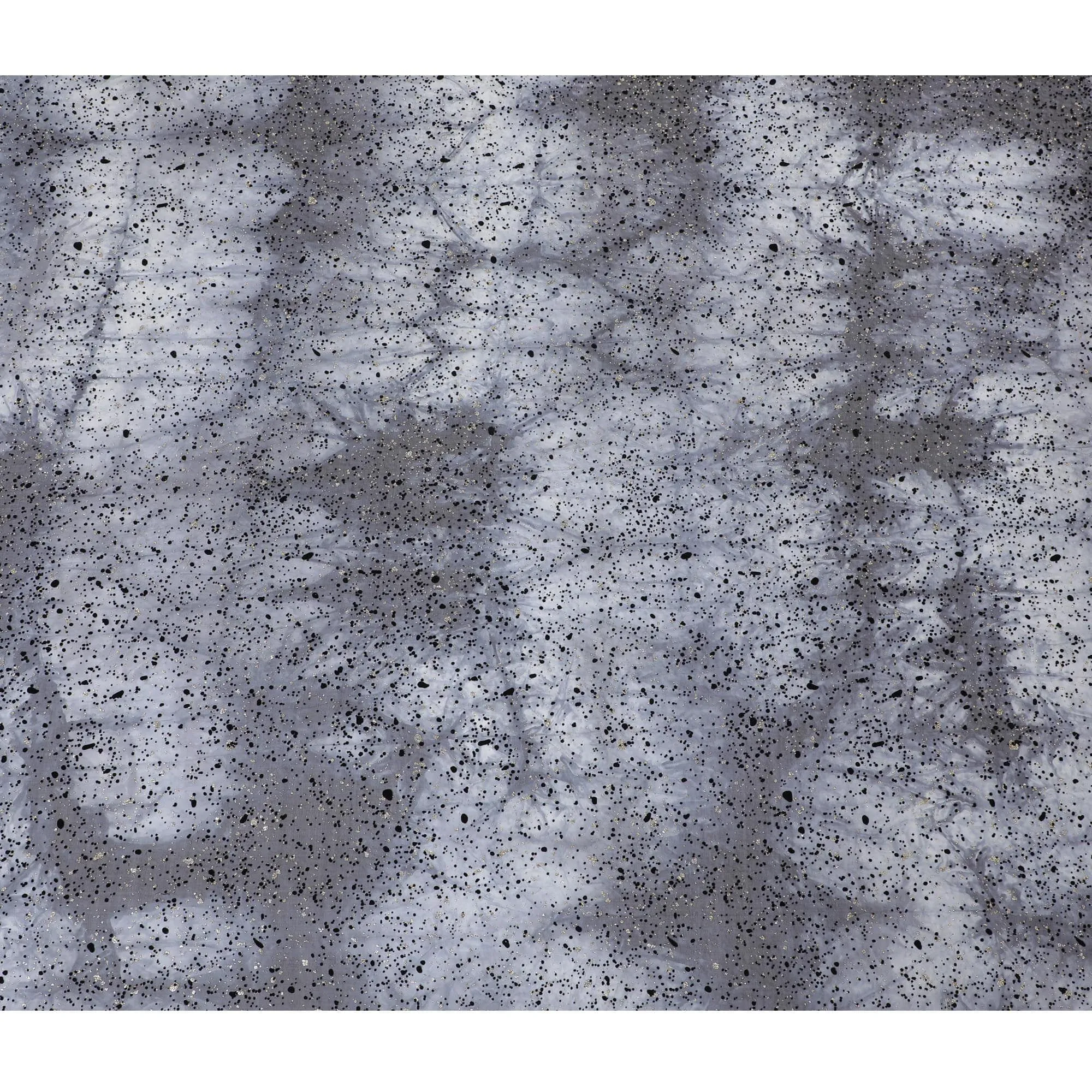 Cloud grey, black Premium pure French (Fransawi) silk chiffon fabric with black flock and silver glitter in fancy design-D14449