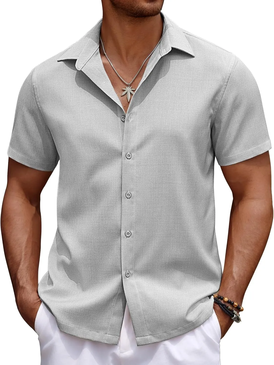COOFANDY Mens Casual Summer Beach Shirt Button Down Short Sleeve Shirts Vacation Shirt Cotton Linen Shirts