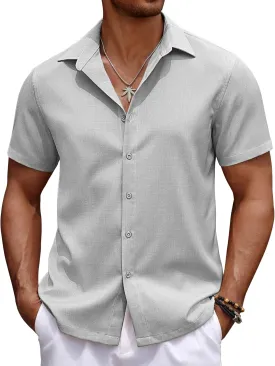 COOFANDY Mens Casual Summer Beach Shirt Button Down Short Sleeve Shirts Vacation Shirt Cotton Linen Shirts