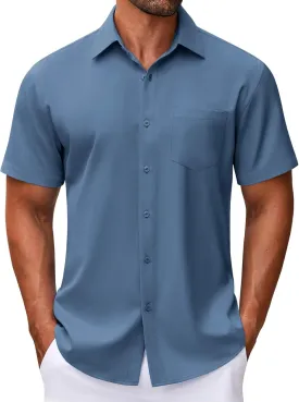 COOFANDY Mens Short Sleeve Button Down Shirt Wrinkle Free Dress Shirts Casual Summer Untucked Shirt