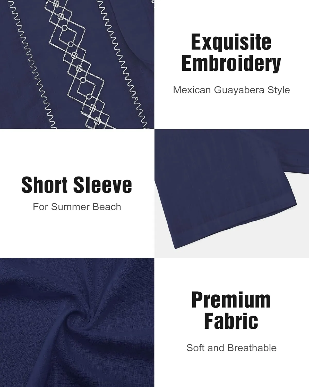 Cuban Guayabera Shirts for Men Short Sleeve Casual Button Down Shirt Band Collar Beach Camp Mexican Shirt