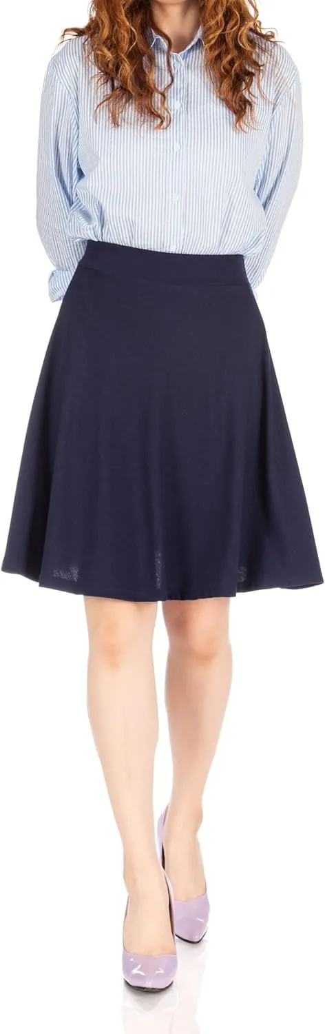 Dani's Choice Simple Stretch A-line Flared Knee Length Skirt