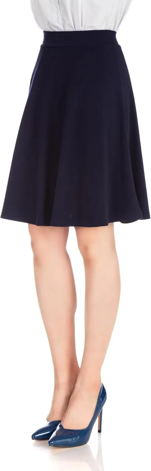 Dani's Choice Simple Stretch A-line Flared Knee Length Skirt