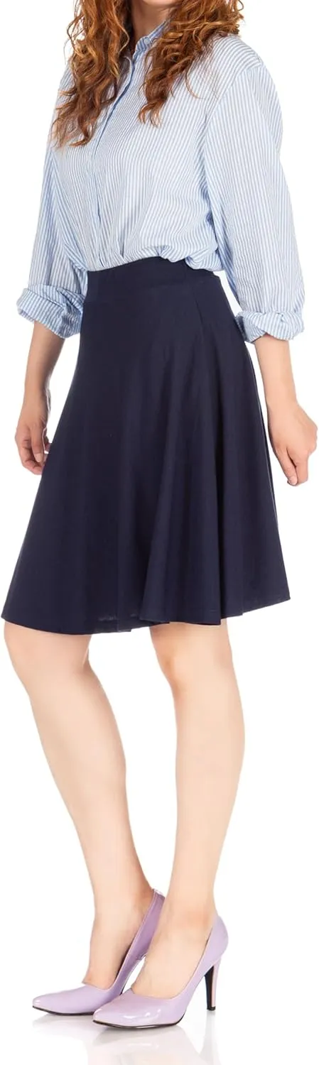 Dani's Choice Simple Stretch A-line Flared Knee Length Skirt