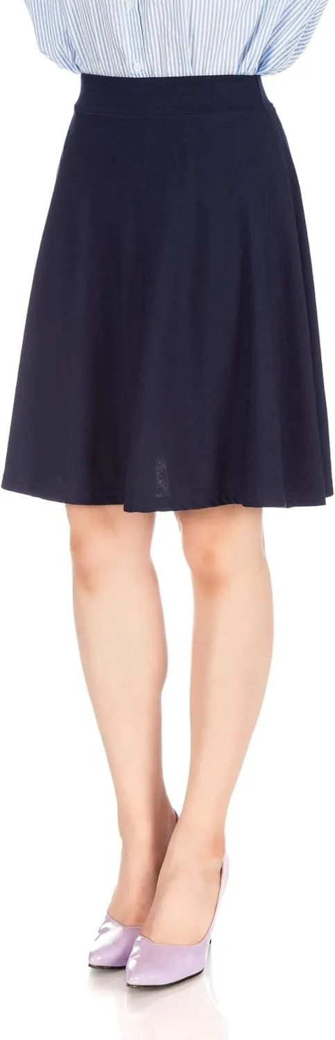 Dani's Choice Simple Stretch A-line Flared Knee Length Skirt