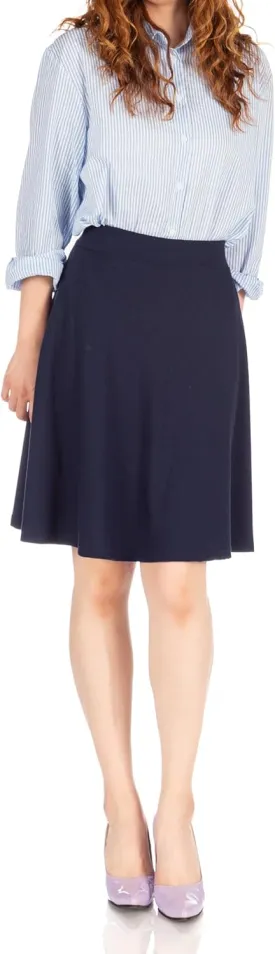 Dani's Choice Simple Stretch A-line Flared Knee Length Skirt