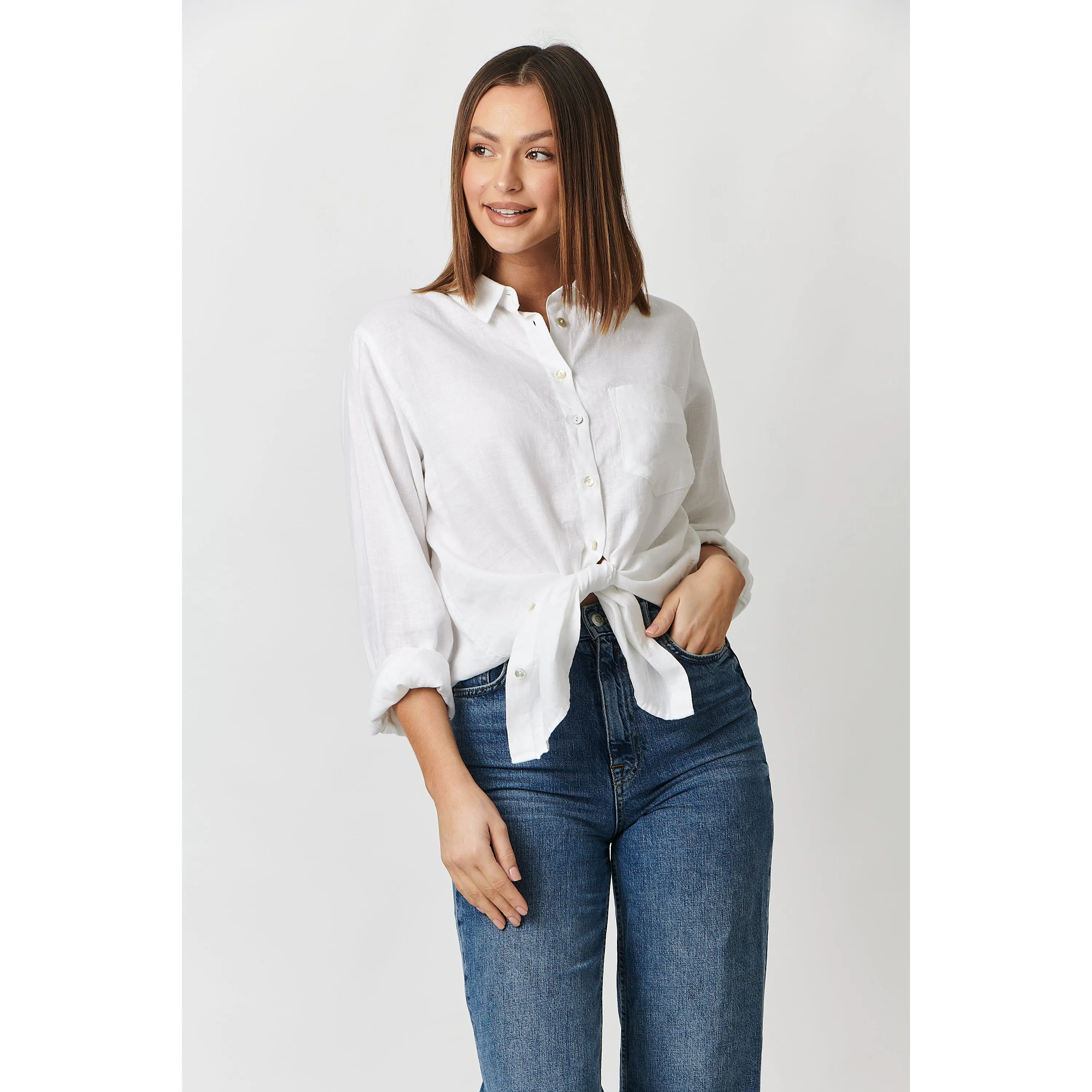 enveloppe - White Linen Boyfriend Shirt