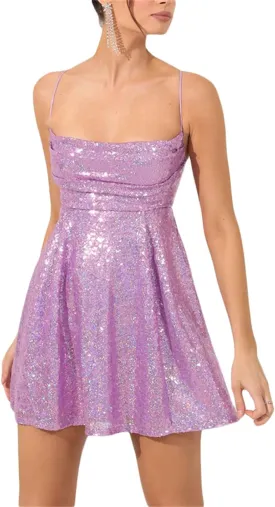 FEORJGP Womens Sparkly Sequin Mini Dress Shiny Spaghetti Strap Short Dress Glitter Disco Slip Dress Cocktail Party Club Dress