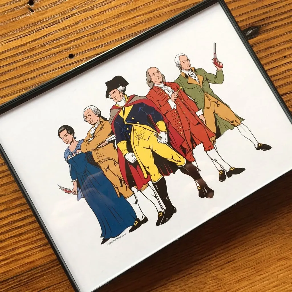 Five "Revolutionary Superheroes" with George Washington Small framed print - 5" x 7"