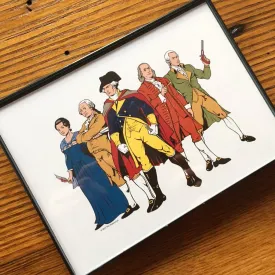 Five "Revolutionary Superheroes" with George Washington Small framed print - 5" x 7"