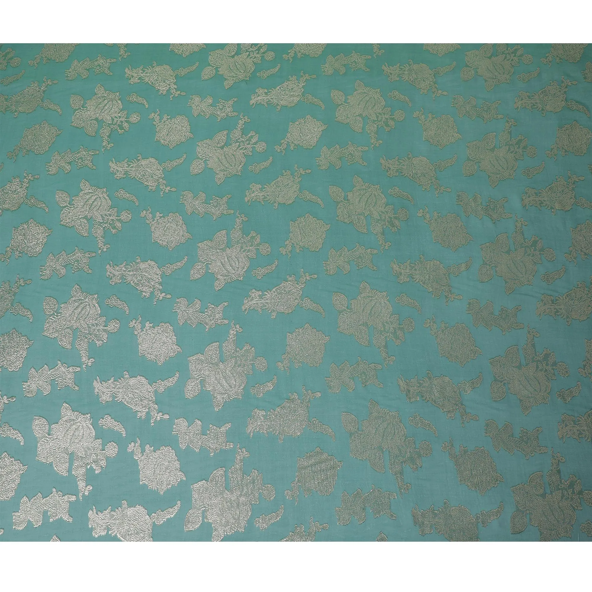 Forest green Premium pure French (Fransawi) silk chiffon fabric with gold metallic lurex in floral design-D16292