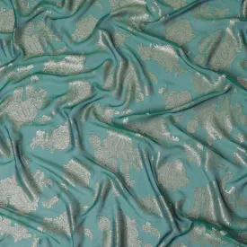 Forest green Premium pure French (Fransawi) silk chiffon fabric with gold metallic lurex in floral design-D16292