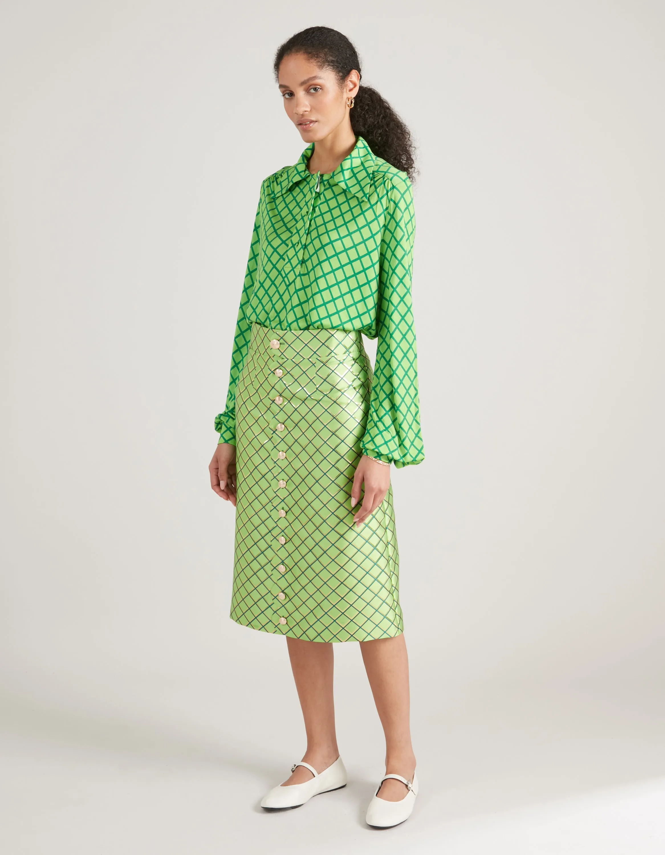 Frankie Green Mesh Print Jacquard Skirt