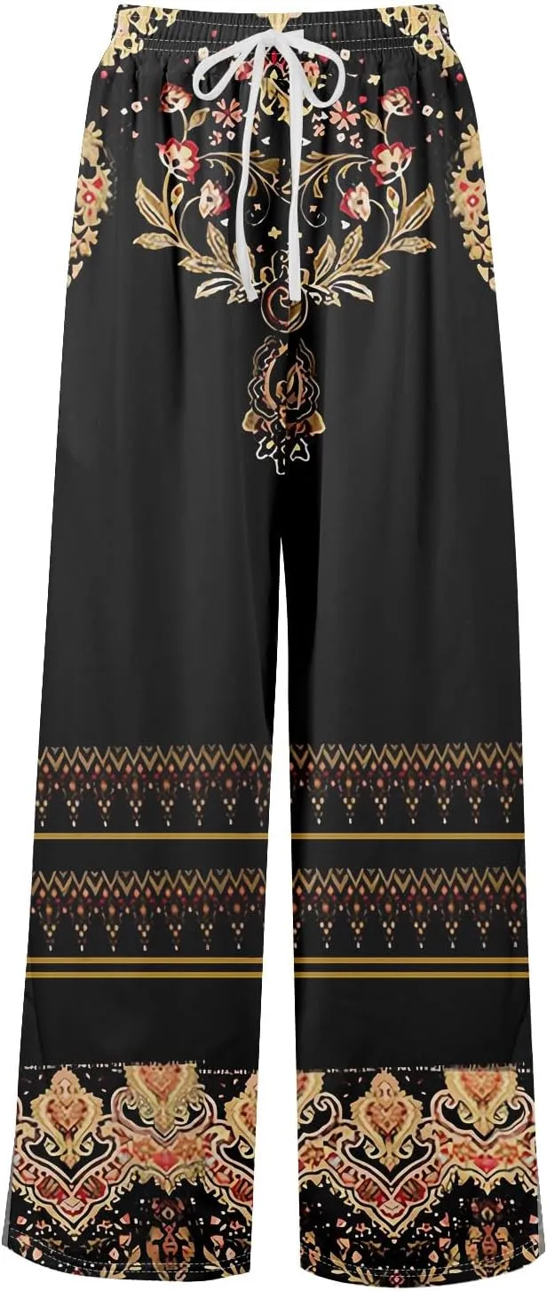 GOFULY Wide Leg Flowy Pants for Women Summer 2025 Beach Palazzo Pants High Elastic Waist Drawstring Side Slit Pockets Trouser