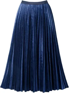 GOOBGS Women's Pleated A-Line High Waist Swing Flare Midi Skirt