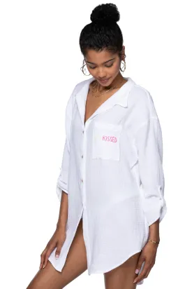 Good Vibes Cotton Gauze Shirt Mini Dress _ Sun Kissed Embroidery