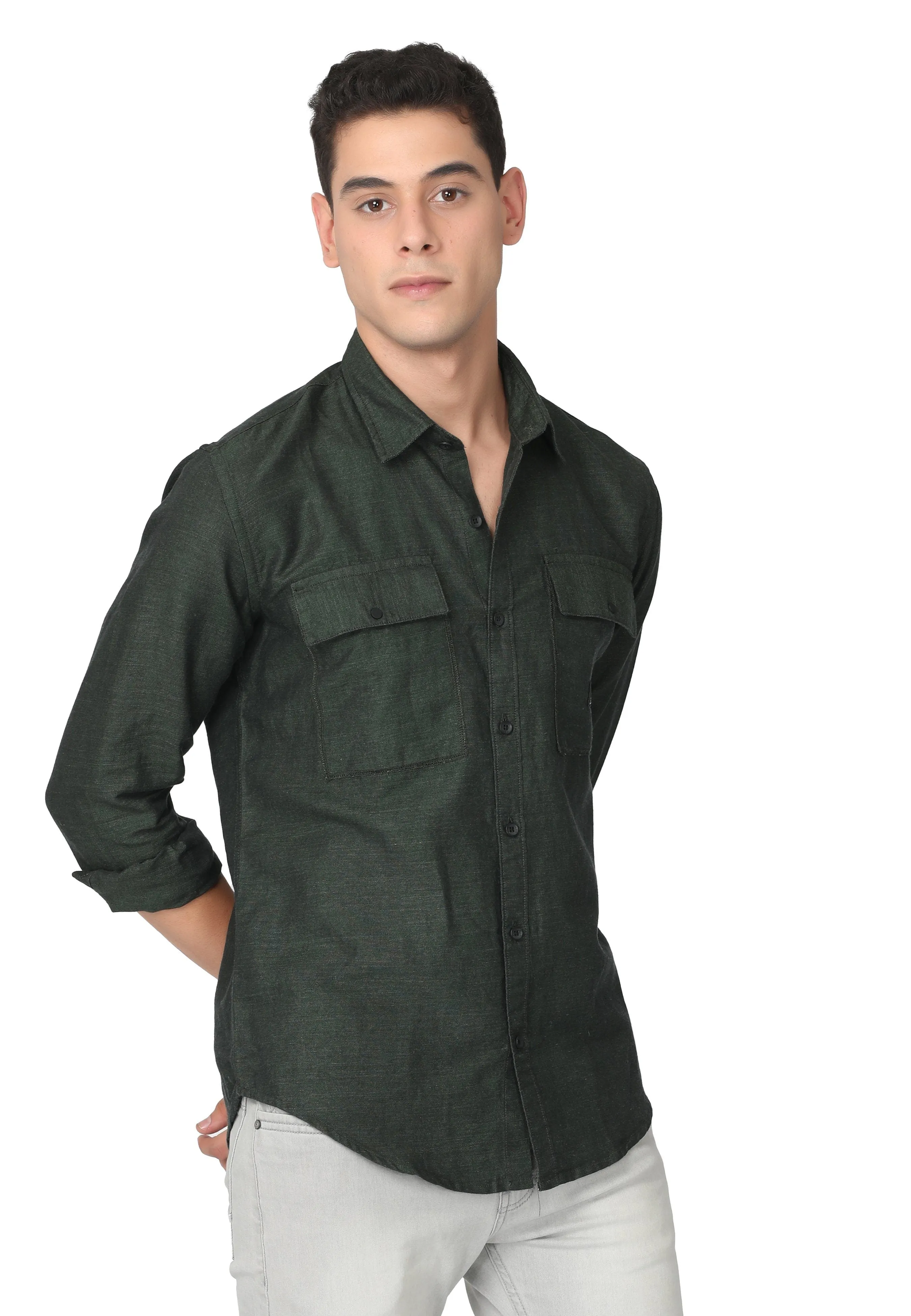 Green Solid Regular Fit Casual Shirt