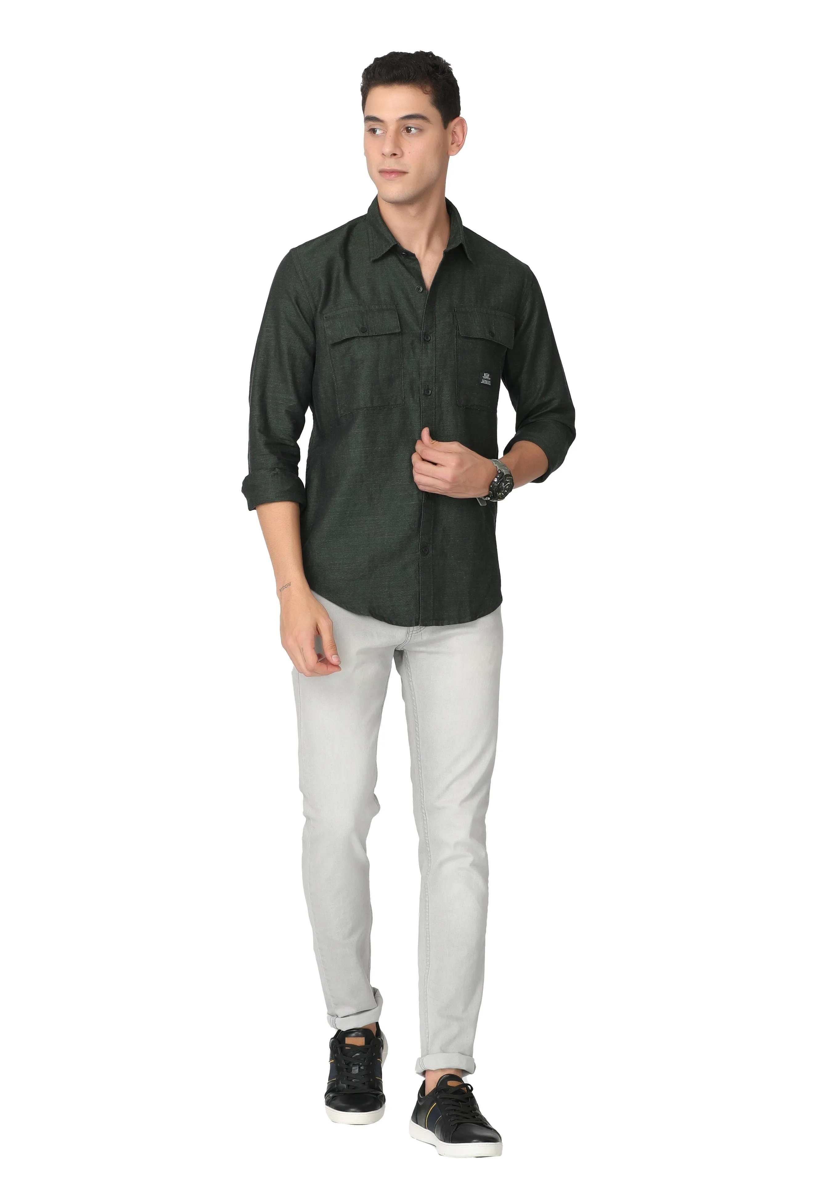 Green Solid Regular Fit Casual Shirt