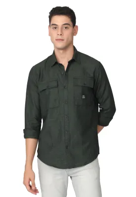Green Solid Regular Fit Casual Shirt