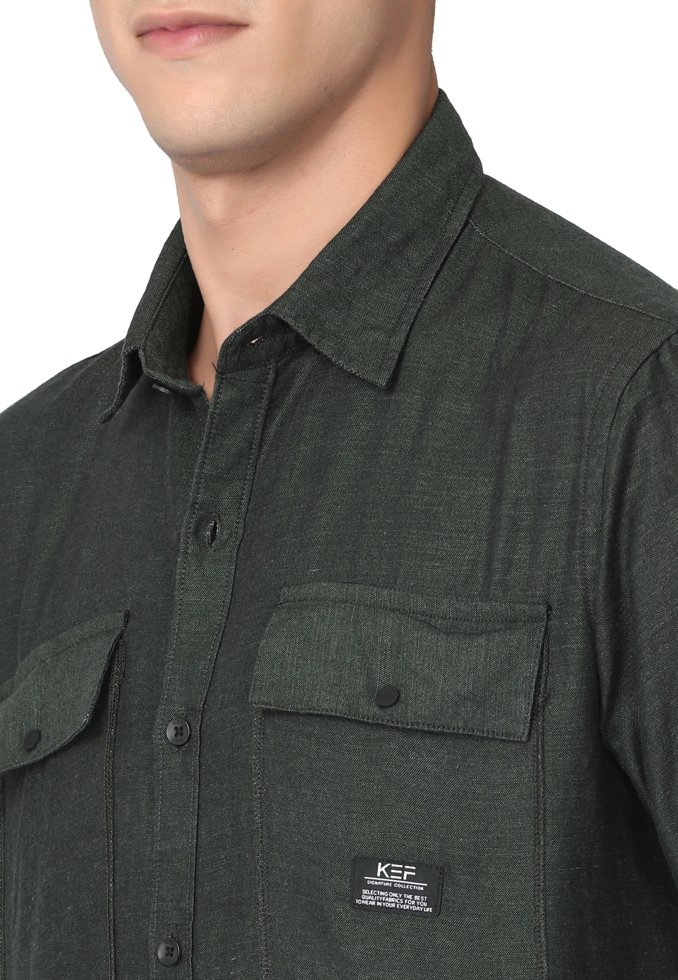 Green Solid Regular Fit Casual Shirt