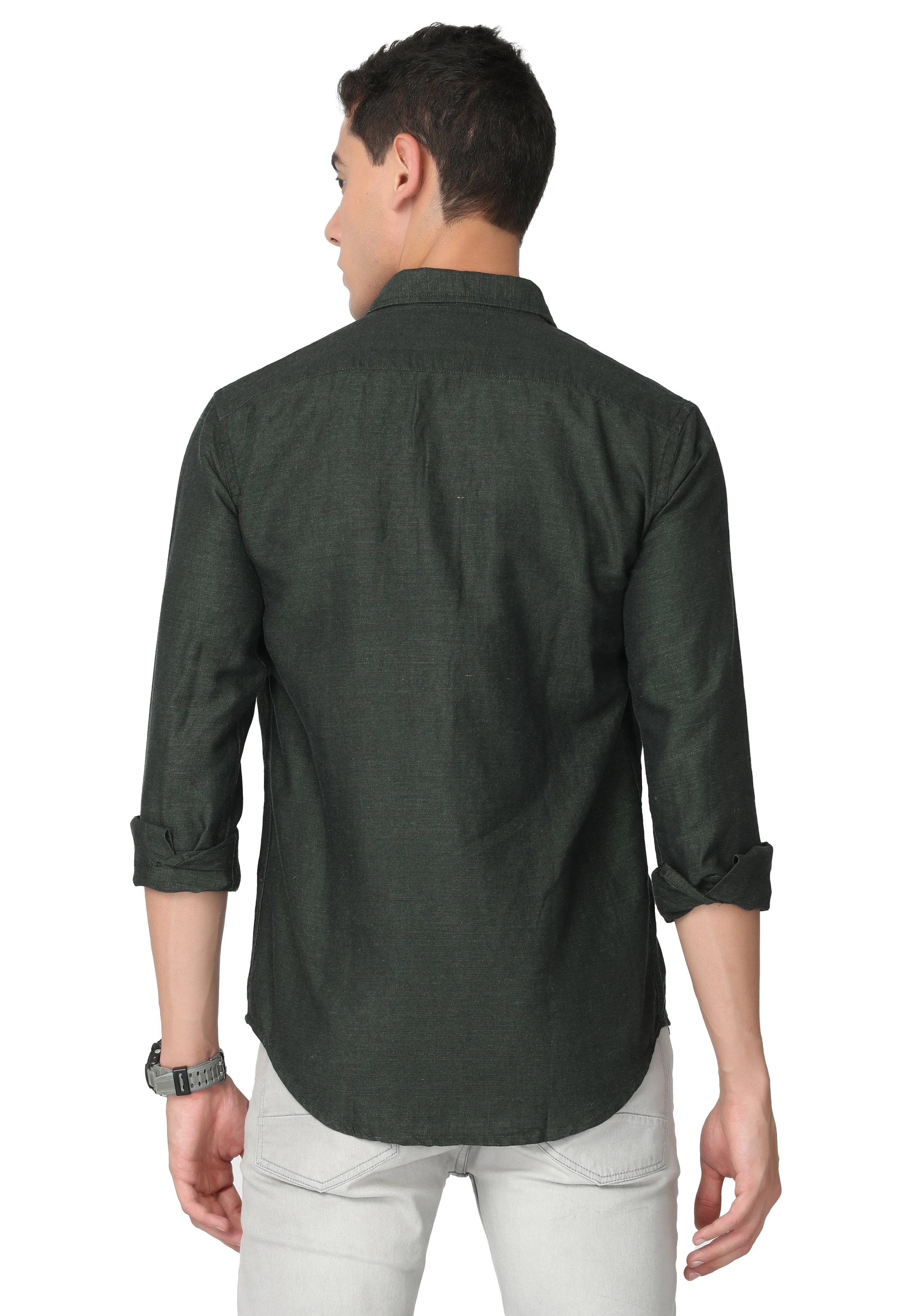 Green Solid Regular Fit Casual Shirt