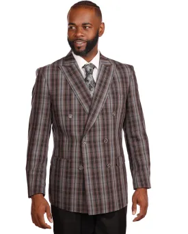 GREY MEN'S DOUBLE-BREASTED SUIT MODERN-FIT PEAK LAPEL BLACK PANTS
