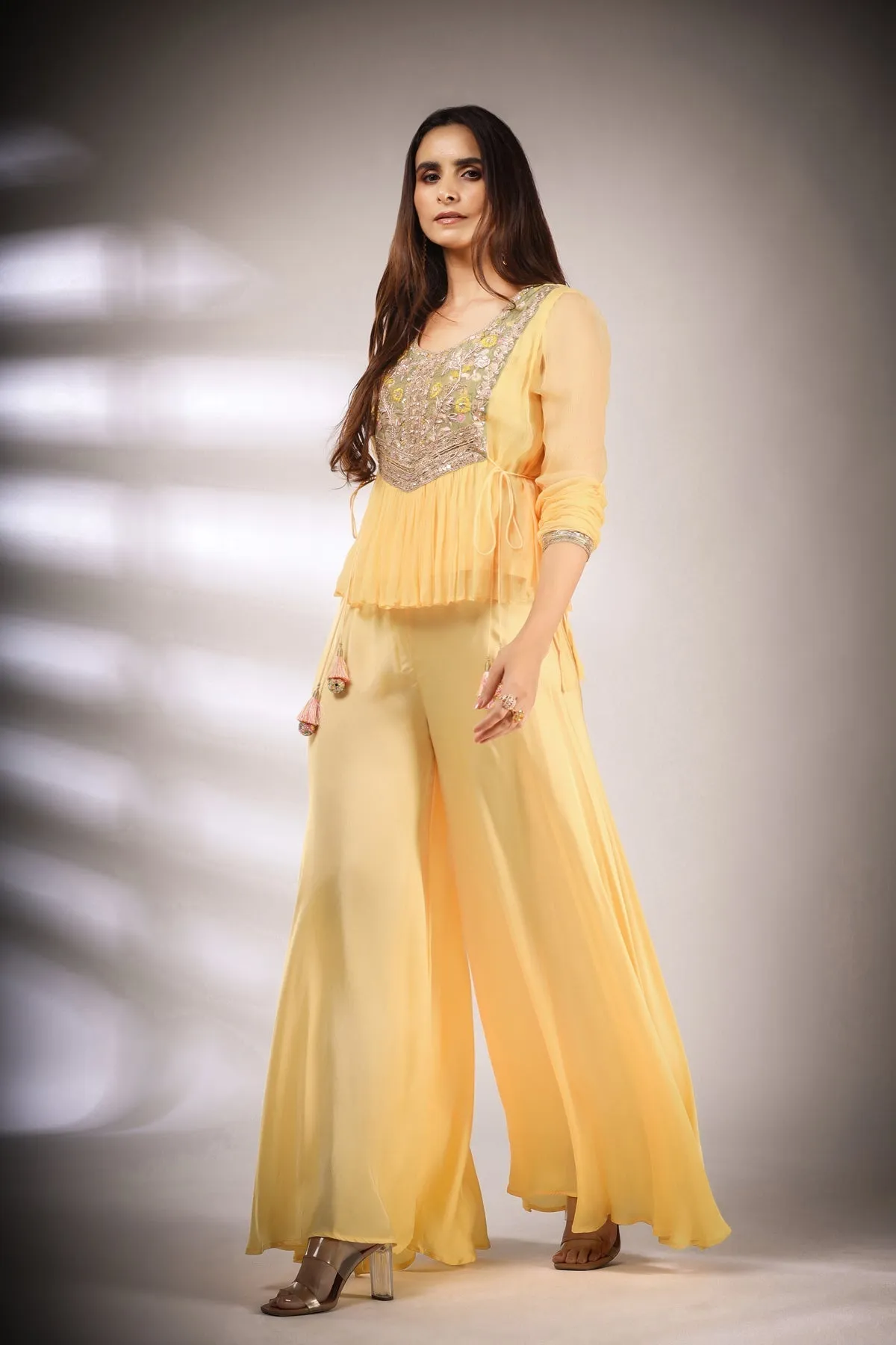 Haseena folk co-ord set in butter cream yellow