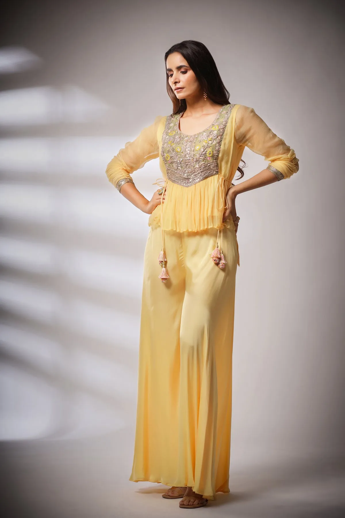 Haseena folk co-ord set in butter cream yellow