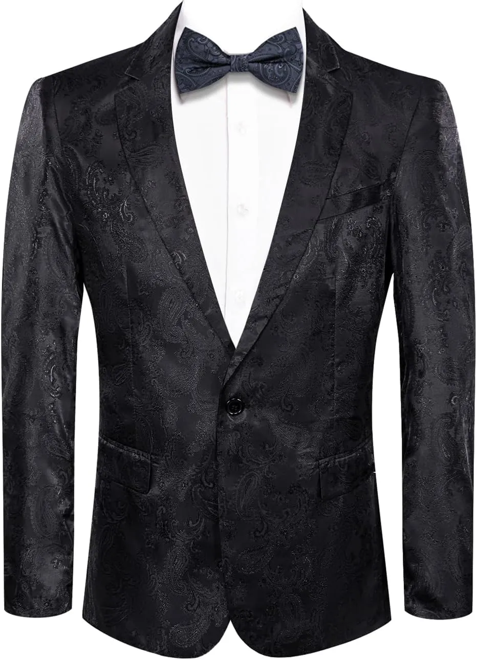 Hi-Tie Mens Blazer Jacket One Button Suit Silk Satin Light Weight Suit Paisley Solid Casual Sport Coats Tuxedo Jacket