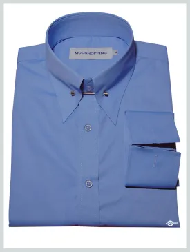 High Collar Shirt Sky Blue Vintage Style Shirt
