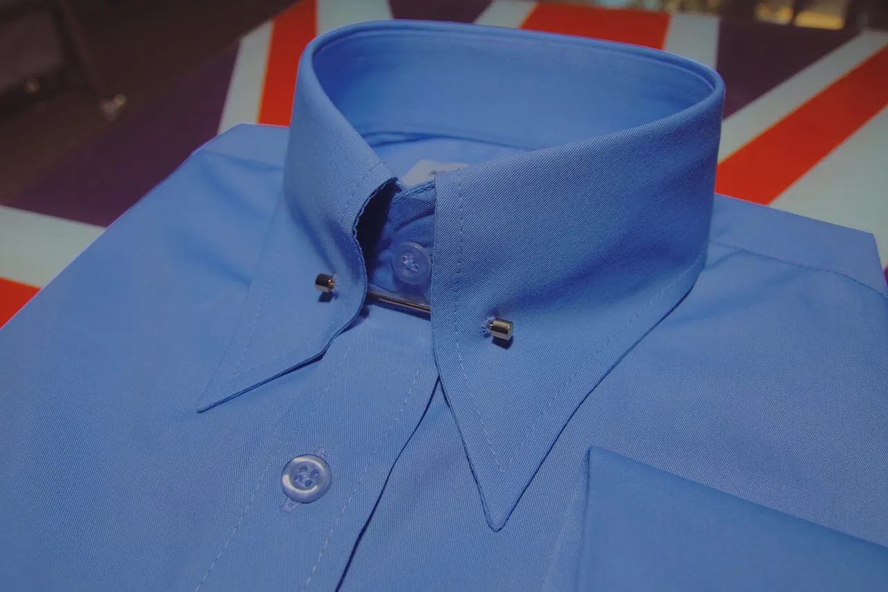 High Collar Shirt Sky Blue Vintage Style Shirt
