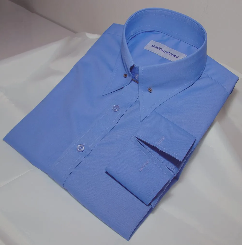 High Collar Shirt Sky Blue Vintage Style Shirt