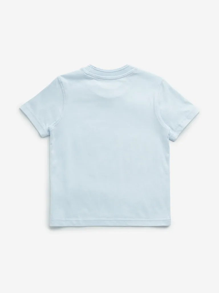 HOP Kids Light Blue Shark Applique Cotton T-Shirt