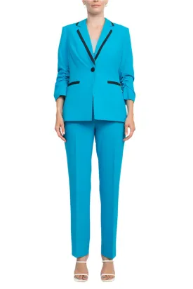 John Meyer Collection Notched Collar 1 Button Closure Crepe Jacket with Banded Mid Waist Zipper Hook & Bar Closure Pant