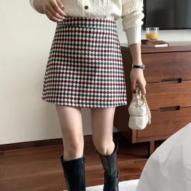[Korean Style] Holiday High Waisted Check A-line Short Skirt