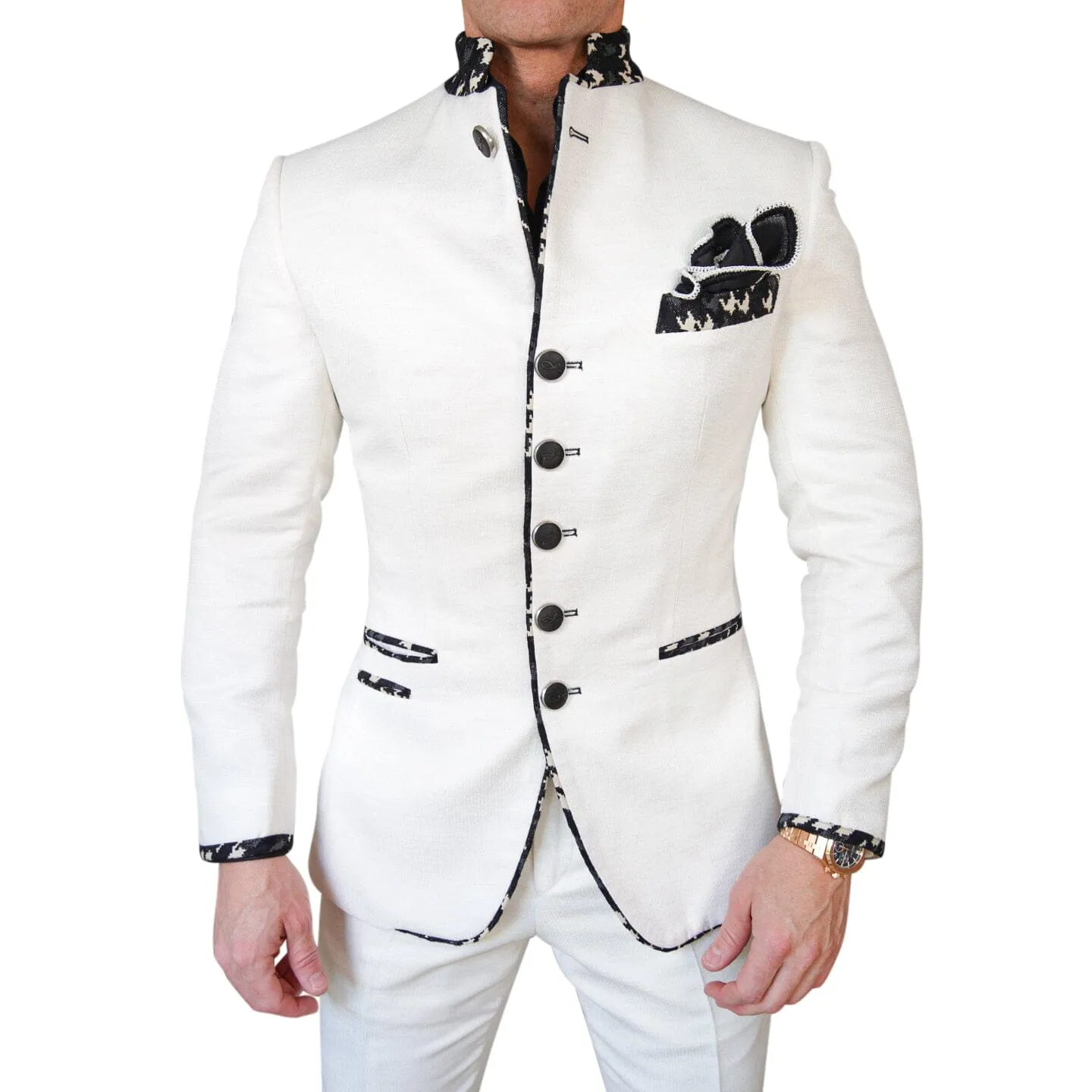 Latte Lino Houndstooth Mandani Jacket