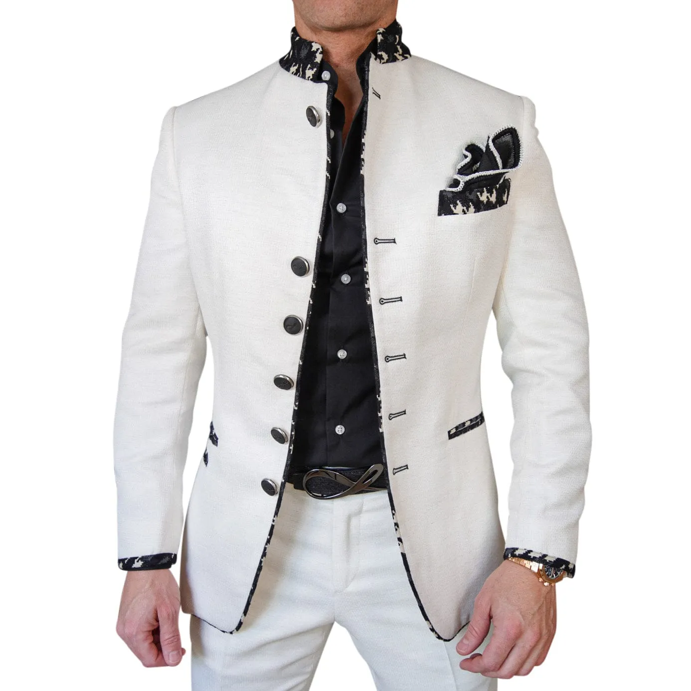 Latte Lino Houndstooth Mandani Jacket