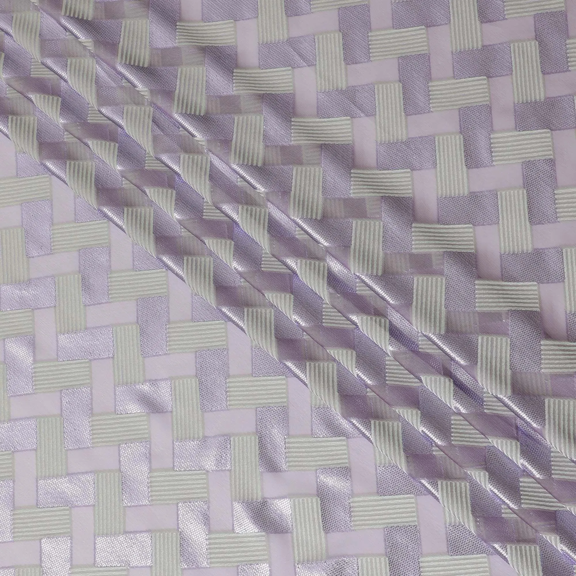 Lavender Premium pure French (Fransawi) silk chiffon fabric with cloud grey viscose and lavender metallic lurex in abstract design-D12719
