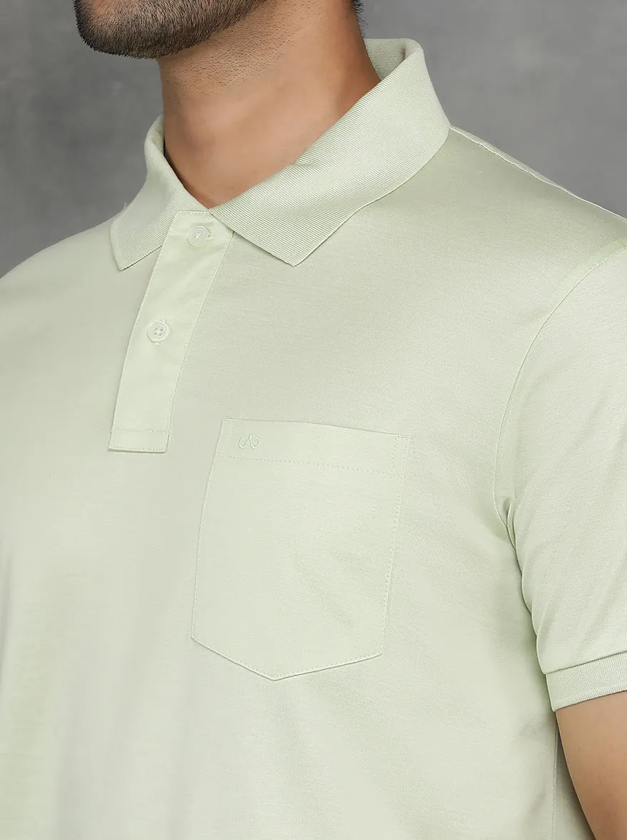 Light Green Solid Regular Fit Polo T-Shirt | JadeBlue
