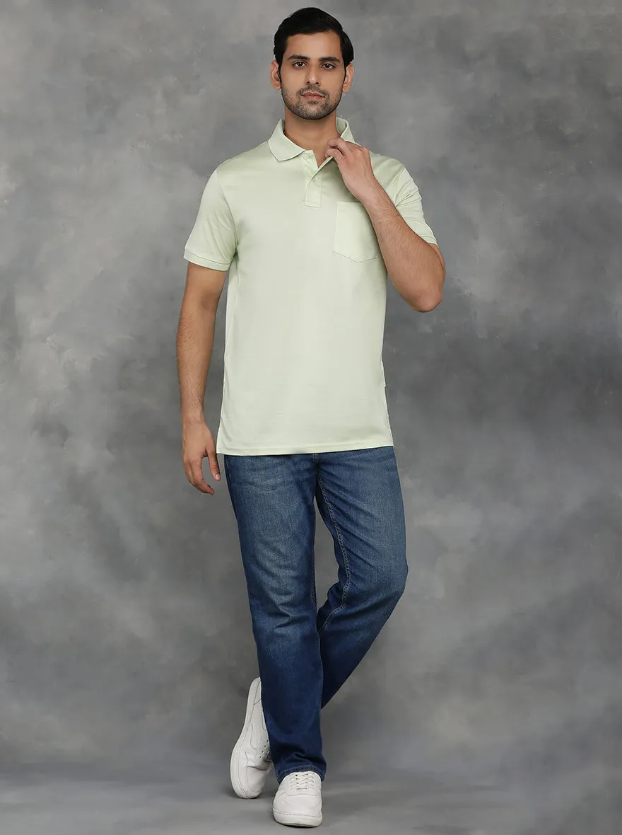 Light Green Solid Regular Fit Polo T-Shirt | JadeBlue