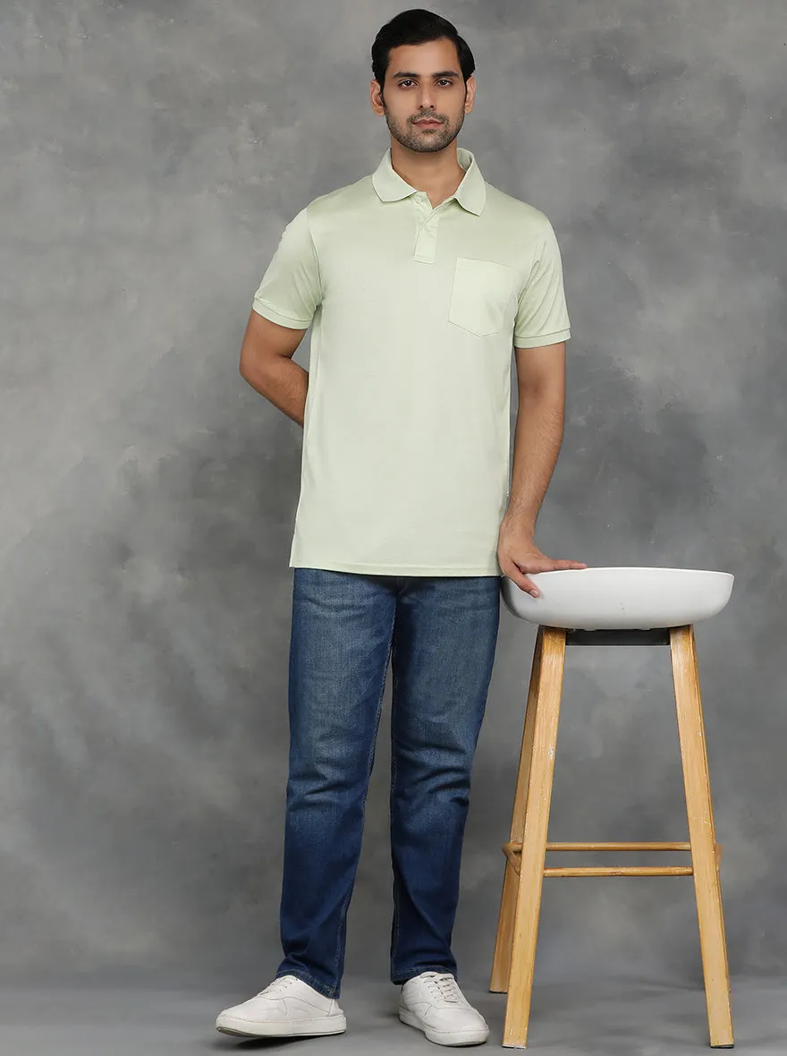 Light Green Solid Regular Fit Polo T-Shirt | JadeBlue