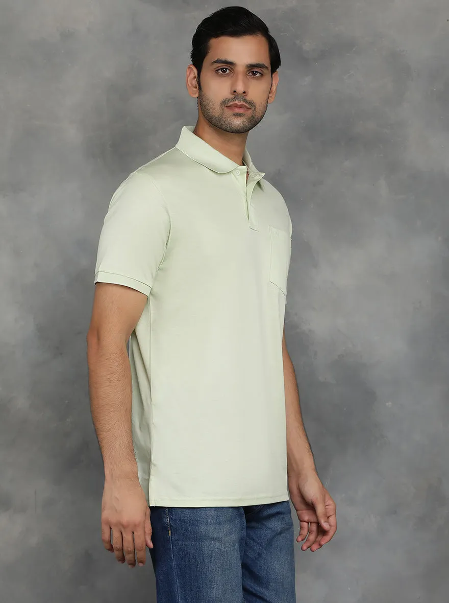 Light Green Solid Regular Fit Polo T-Shirt | JadeBlue