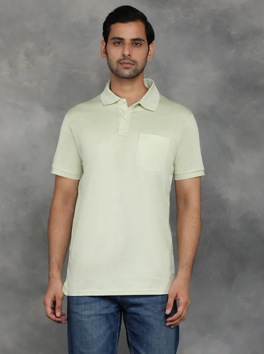 Light Green Solid Regular Fit Polo T-Shirt | JadeBlue