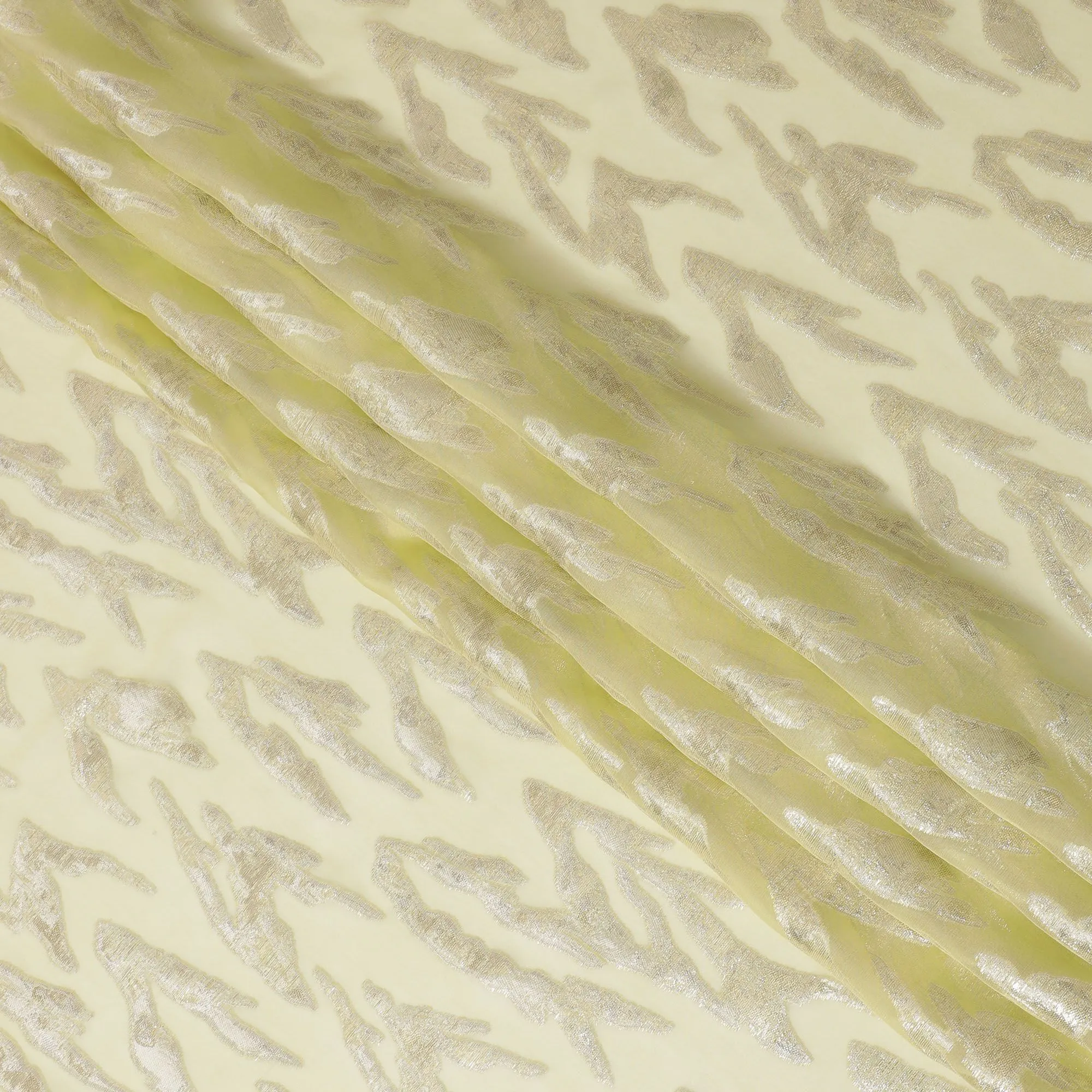 Light yellow premium pure silk chiffon fabric with gold metallic lurex in abstract design-D16874