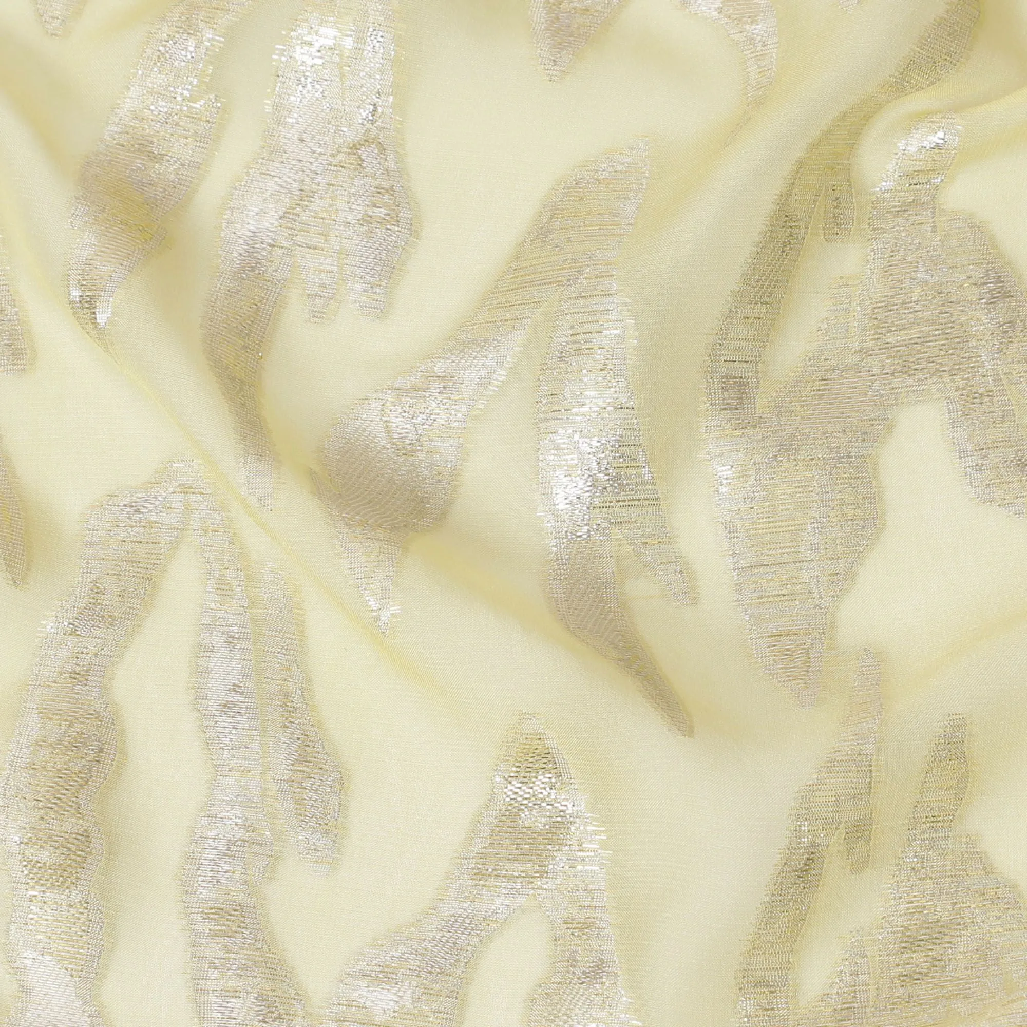 Light yellow premium pure silk chiffon fabric with gold metallic lurex in abstract design-D16874